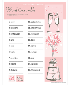 Bridal Shower Word Scramble